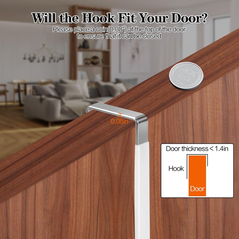 DkOvn 10 Pack Over The Door Hook, Door Hooks, White Rubber Surface Prevent Scratch Door Hanger Hooks for Bathroom, Living Room, Kitchen, Hanging Clothes, Towels, Bags - Image 2